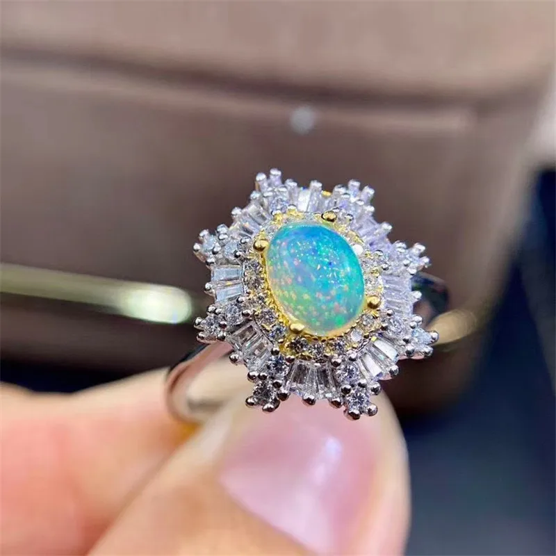 Klassikaline hõbe opaal ring pulm suurepärane sära looduslik opaal gemstone ring tahke 925 sterling hõbe opaal ring kingitus 0