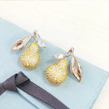 925 sterling hõbe pavé yellow diamond pirnid kõrva trukid loominguline disain värsked puuviljad kõrvarõngad naistele lapselik luksus ehted 0