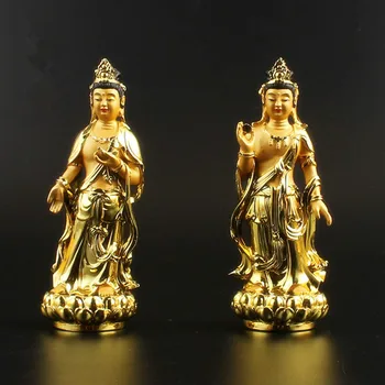 12.5 cm, Ida-Kolm Bodhisattva Buddha Kuju,Pinnatud Kuld Vaik Peen Pühkimine Deemon Kujukeste Kodus Paneb Teenetemärgi