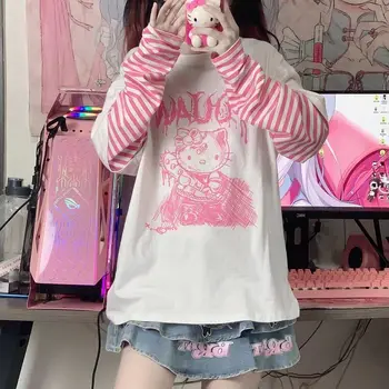Hello Kitty armas Jaapani ja korea y2k top naiste T-särk 2022 uusi lahti võltsitud kaks tööd pika varrukaga, kanna t-särk naistele