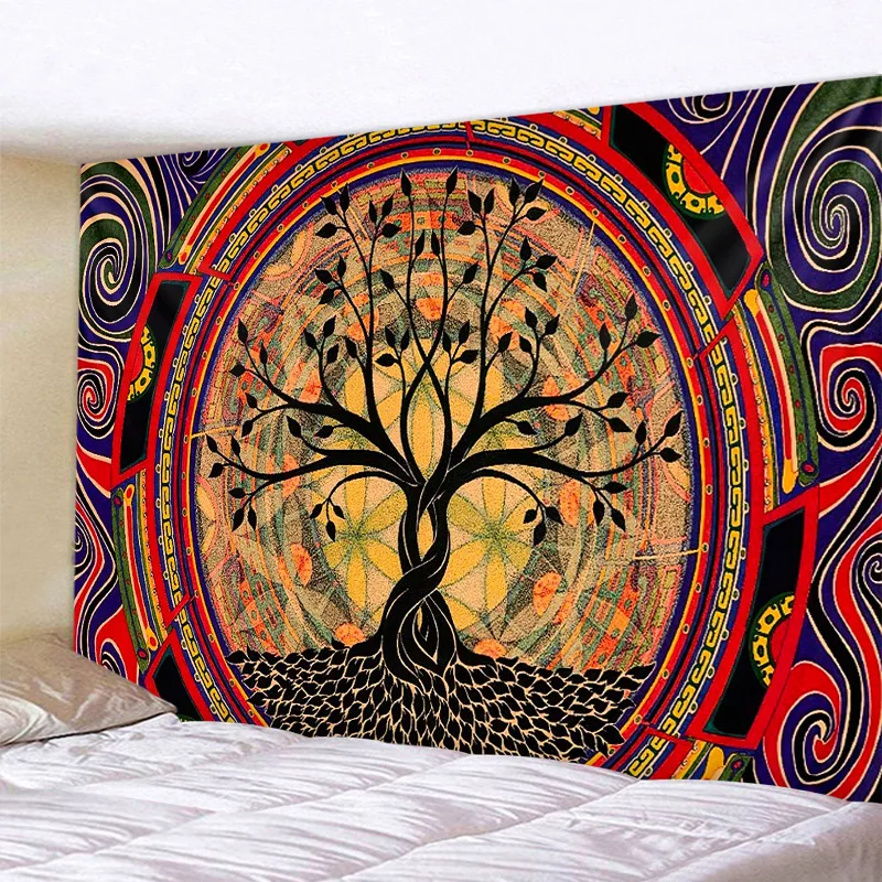 Loominguline puu vaip, psühhedeelne tähistaeva elutuba magamistoa seina kaunistamiseks mandala bohemian hipi kodu kaunistamiseks 0